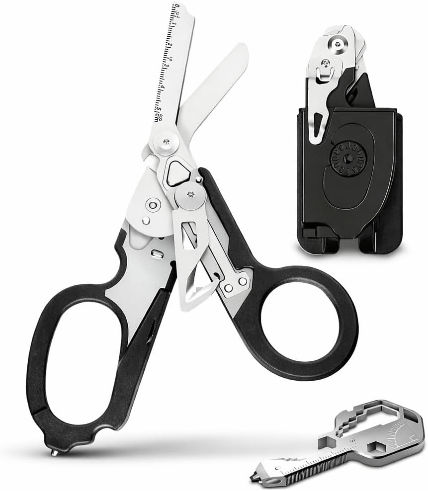 ASHO & KO 6-in-1 Trauma Shears – Emergency Medical Scissors for EMT & Paramedics | Heavy Duty with Seatbelt Cutter & Glass Breaker | Nurse, First Aid & Survival Kit