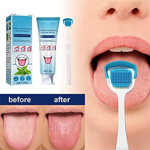 Tongue Cleaning Scraper Brush Kit, Tongue Cleaning Gel Oral Care Removes Oral Odor Fresh Breath Tongue Coating Cleaning Bad Breath for Adults, 50g (2pcs)