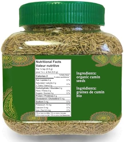 Jiva Organics Organic Cumin Seeds Whole 1 Pound Jar - Non-GMO, Pure, Vegan - Cumino