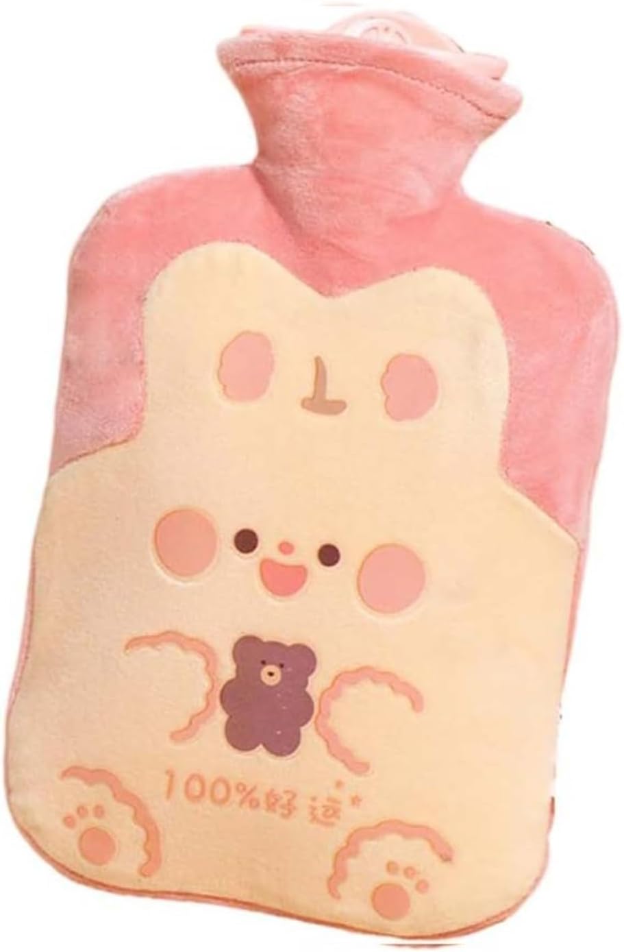 Cute Hot Water Bottles, 1L (34oz) Large Hot Water Bag with Cartoon Plush Cover for Hot and Cold Compress,Hand Feet Warmer, Neck and Shoulder Pain Relief (Beige Lucky Rabbit, 500ML-12.5 * 21CM)