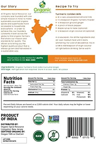 Organic Turmeric Powder w/Curcumin | 16oz or 454g | USDA Organics and Non-GMO | 100% Raw and Natural by OSR