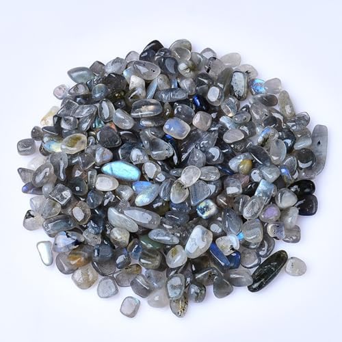 Erliway 100g Natural Grey Moonstone Crystal Chips, 7-9mm Tumbled Chips Crushed Crystal Stones, Polished Gemstones for Vase Filler Healing Tumbled Chips Stone for Jewelry Making Home Decor