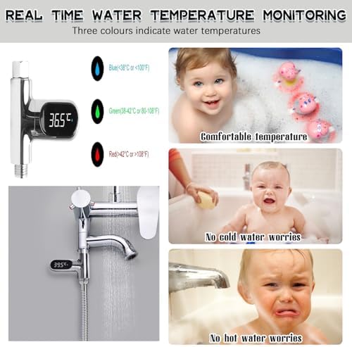 Baby Shower Thermometer Fahrenheit Celsius Shower Water Thermometer with Led Digital Display 360°Rotating Screen Instant-Read Thermometers for Bath Kitchen Bathroom