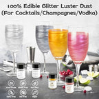 4 Colors Luster Dust Edible Set, INOCERIS Luster Dust Set for Cocktails, Drinks, Baking, Beverages, Cakes, Strawberries, Cookies, Fondant, Vegan 3g Food Grade Drink Glitter