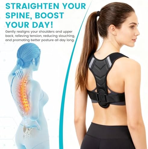 Posture Corrector for Men & Women, Adjustable Back Brace & Straightener for Office, Home & Daily Use, Relieve Back Pain, Prevent Hunching & Slouching, Comfortable & Breathable, M