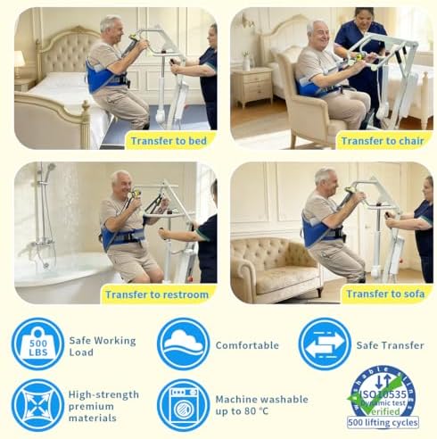 Sit to Stand Lift Sling for Lifting or Transferring,Standing Assist Sling with Thick Pad,Patient Lift Sling for Home Care, Rehab & Nursing – SWL 500 lbs (Blue, Large)