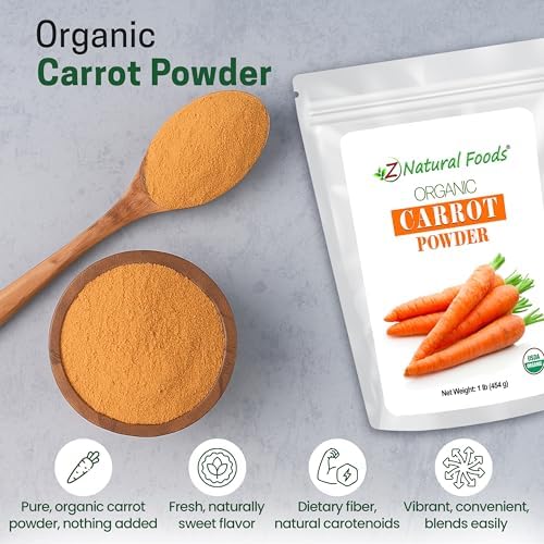 Z Natural Foods Organic Carrot Powder, Natural Superfood Powder for Vision and Heart Health, Great in Juices, Smoothies, and Recipes, Non-GMO, Vegan, Gluten-Free, Kosher, 1 lb.