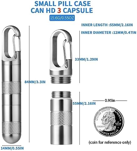 TISUR Small Titanium Pill Case, Keychain Pill Holder Travel Pill Box Container,Portable Pill Organizer Waterproof Metal Case Bottle (Gray Titanium Medium - 2.16 inch)