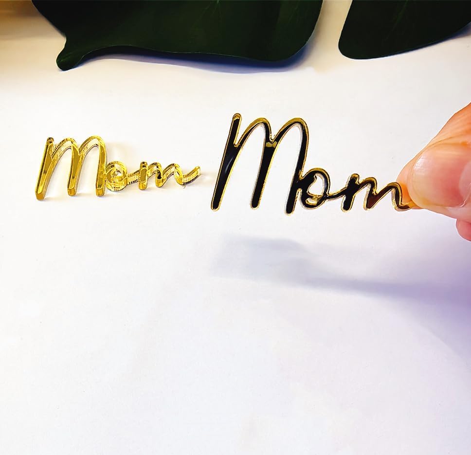 30pcs of Mom Cake Plaque,Acrylic Mum Cupcake Topper, Mothers Day Cake Toppers,Mummy Cake Topper for MOM Cake Topper,Mother's Day Decorations (3'', Gold Mirror)