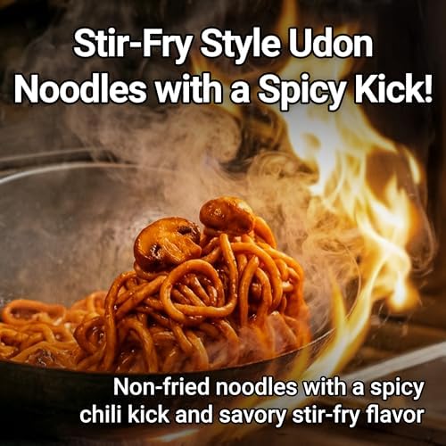 Nongshim Yaki Udon Hot & Spicy, Stir Fry Style Korean Inspired Noodles, Sweet and Spicy Sauce with Chewy Non Fried Noodles, Bold Flavor Noodle Dish, 8.64 oz (Pack of 10)