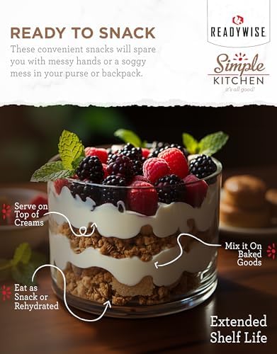 READYWISE - Simple Kitchen Freeze Dried Raspberries, 22 Servings, Vegan, Gluten Free, Healthy Snack, Survival Food, Dried Fruit, Raspberries