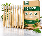 EVANIA Pure Wooden Bamboo Toothbrushes – 10 Pack – BPA-Free Soft Bristles, Natural Wooden Handle, Eco-Friendly, Biodegradable, Vegan & Non-Toxic – Sustainable Oral Care for Adults & Kids