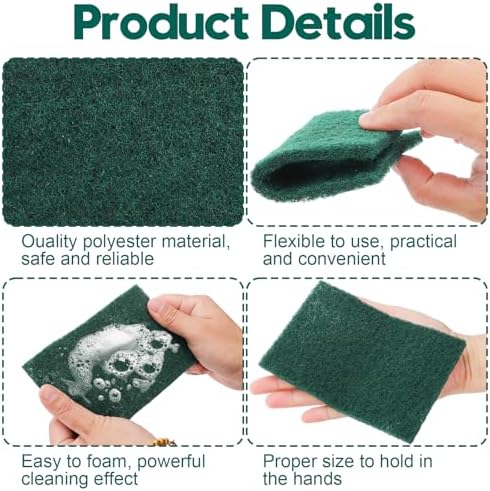Jucoan 120 Pack Heavy Duty Scouring Pads, 4 x 6 Inch Non-Scratch Scrub Pads, Green Reusable Multipurpose Scrubbing Pads for Kitchen Dish, Metal Grills, Household Bathroom Sink Bathtub