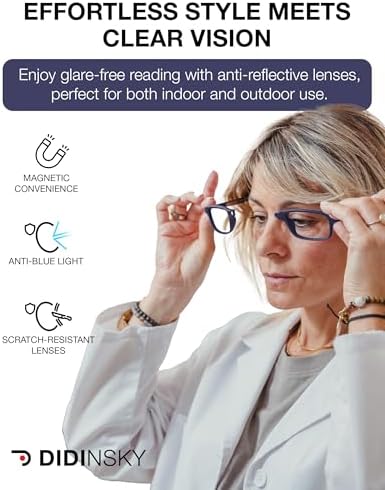 DIDINSKY Magnetic Reading Glasses – Foldable Blue Light Blocking Readers for Men & Women with Anti-Reflective Lenses