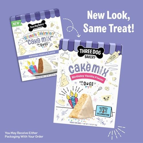 Three Dog Bakery Ultimate Celebration Dog Birthday Cake Mix, 11 oz, DIY Dog-Safe Cake Kit with Frosting, Perfect for Birthdays, Gotcha Days & Everyday Celebrations
