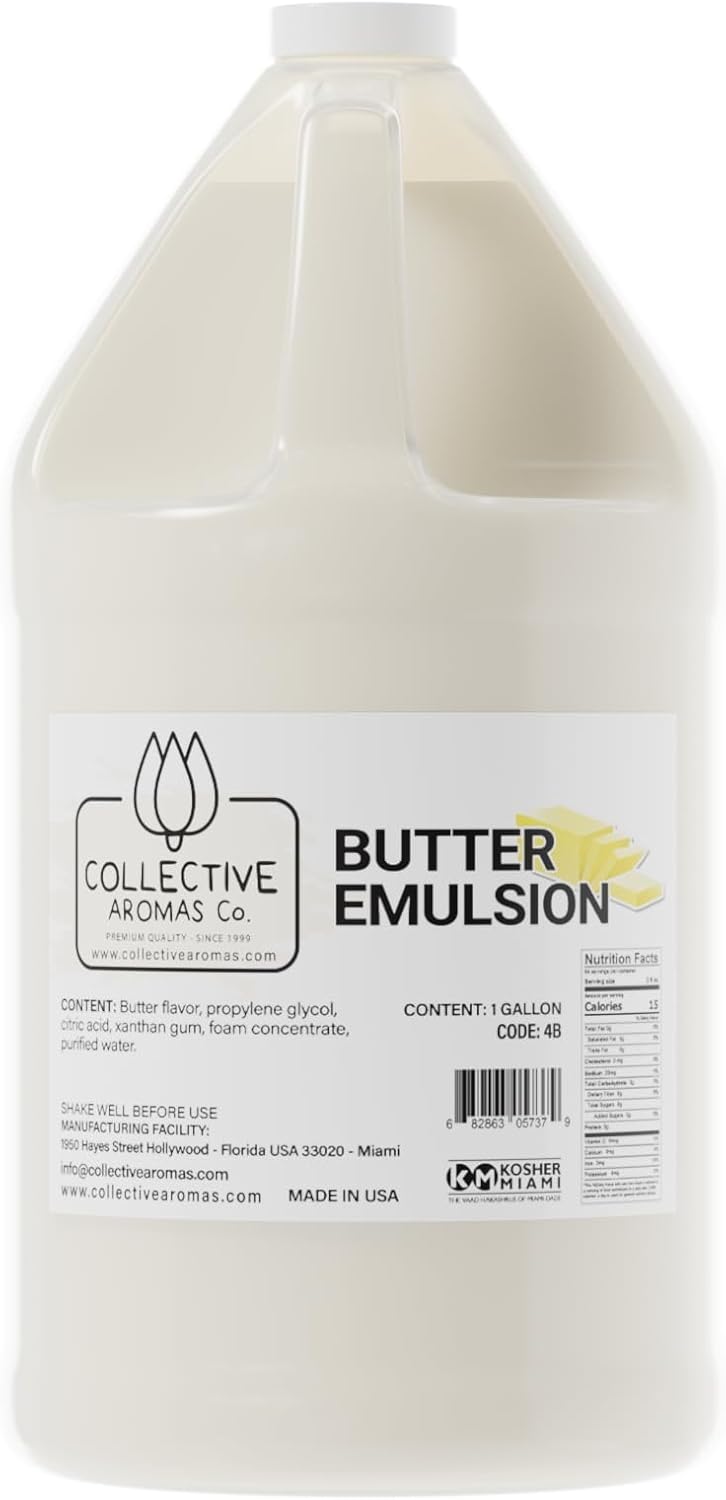 Butter Emulsion for Baking – Concentrated Butter Flavoring for Cakes, Cookies, Frosting, Fillings & Desserts – Liquid Baking Flavoring, 1 Gallon (128 fl oz), No Alcohol, Kosher, Made in USA