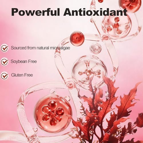 Astaxanthin 12mg, 120 Softgels, Max Strength Antioxidant with Coconut Oil, Natural Formula, High Absorption for Eye & Skin Support, Natural Formula, Non-GMO, Gluten Free
