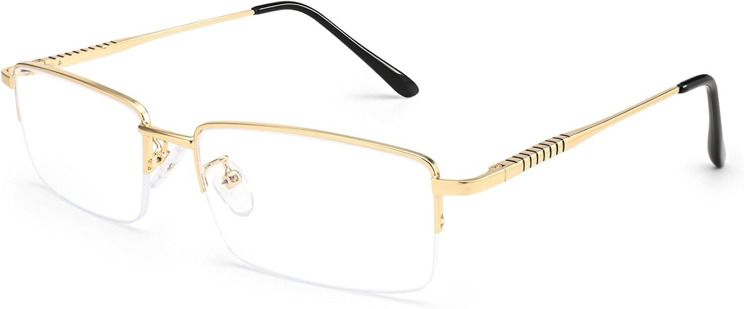Dollger Rectangle Blue Light Glasses for Men Metal Anti Bluelight Blocking Glasses for Computer Fashion Small Half Frame
