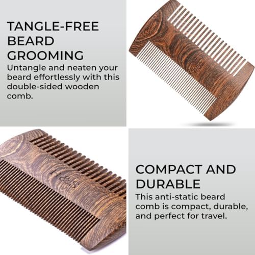 H&S Wooden Beard & Mustache Comb for Men, Tangle-Free Wooden Beard Straightener, Sandal Scent Travel Growth Comb for Hair Care