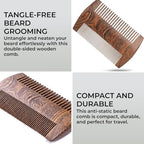 H&S Wooden Beard & Mustache Comb for Men, Tangle-Free Wooden Beard Straightener, Sandal Scent Travel Growth Comb for Hair Care