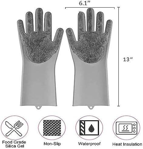Magic Silicone Dishwashing Scrubber, 2 in 1 Reusable Rubber Gloves, Heat Resistant Kitchen Tool for Household, Dish Wash, 2 Count (Pack of 1), Gray