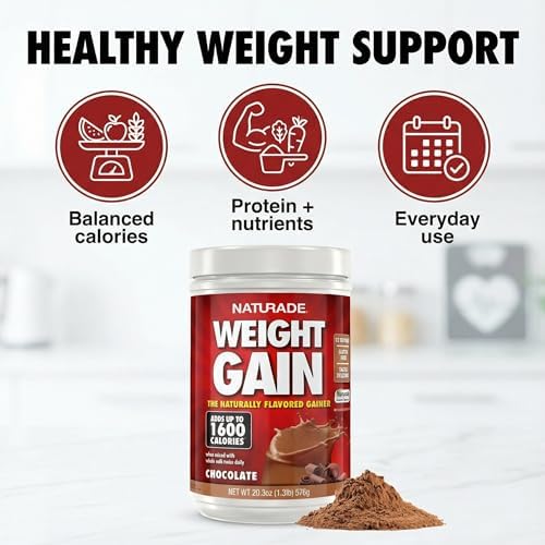 Naturade Weight Gain Nutrition Drink Mix for Healthy Weight Support, Balanced Calories with Protein, Vitamins & Minerals, Chocolate - 20.3 oz