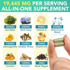 Sea Moss Black Seed Oil with Ashwagandha & Ginger, Turmeric Burdock Root Bladderwrack & Vitamin C, Vitamin D3, Sea Moss Capsule Supplement for Immunity & Energy, Skin, Hair (120 Capsules)