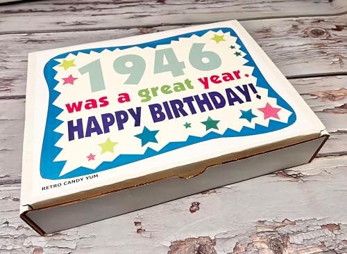 RETRO CANDY YUM ~ 1946 80th Birthday Gift Box of Nostalgic Retro Candy from Childhood for 80 Year Old Man or Woman Born 1946
