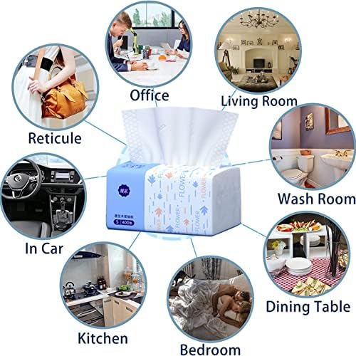 4 Packs Small Soft Facial Tissue, Toilet Paper, Disposable Napkin, Bag Cover, Not Box, Material Wood Pulp Fiber NOT COTTON, White Facial Paper Tissues, 5-Ply, 400 Sheet per Pack