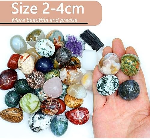 1.5Lb Tumbled Gemstones and Crystals Bulk, Assorted Polished Healing Stone and Rocks, Mixed Color Semi Precious Gem Stones (1.5lb 0.8-1.6” Tumbled)