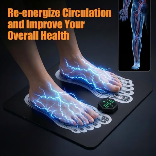 EMS Foot Muscle Stimulator & TENS Machine for Pain Relief - Helps Neuropathy, Plantar Fasciitis & Circulation - Portable Folding Mat with Remote for Elderly, Office Workers & Home Use