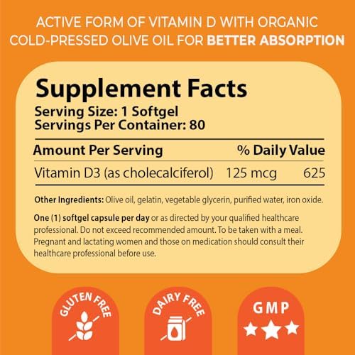 Pharma Nord D-Pearls 5000 iu (125 mcg) High Potency Vitamin D3 – High Absorption Mini Softgels in Organic Olive Oil, Immune, Bone, & Muscle Support, Non-GMO, Gluten-Free, 240 Count