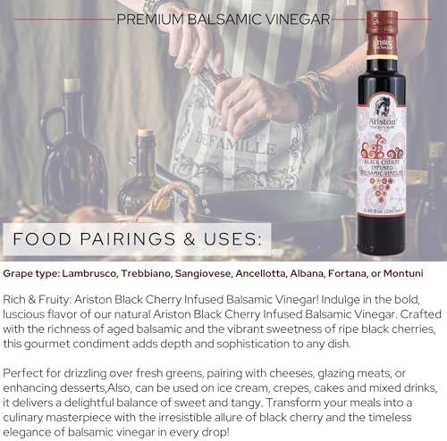 Ariston "The Very Best" Premium Balsamic Vinegar – Barrel Aged, Gourmet Quality, Product of Italy – Vegan, Gluten Free, GMO Free, No Added Sugar, All-Natural, 8.45 fl oz (250ml) Black Cherry