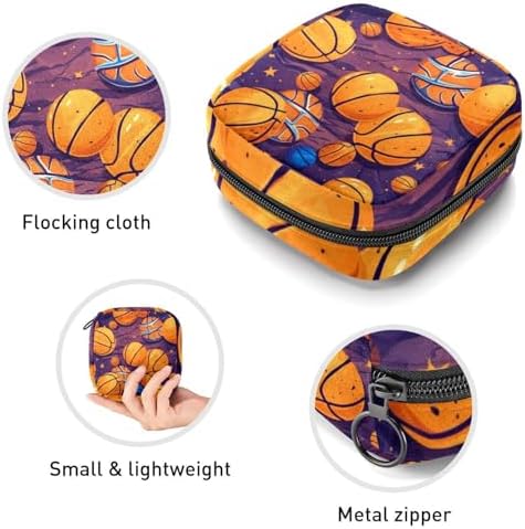 Sanitary Napkin Storage Bag for Feminine Pads, First Period Kit for Women, Basketball Portable Menstrual Period Sanitary Pouch