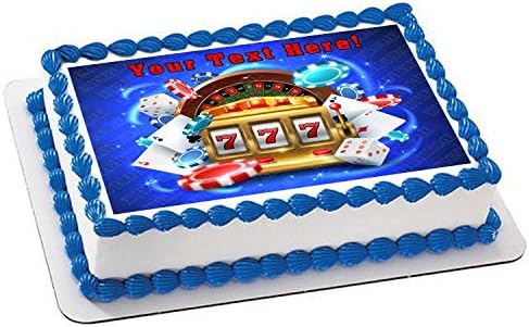Casino Gambling Roulette Big Lucky Slot Machine - Edible Cake Topper - 10" x 16" (1/2 sheet) rectangular
