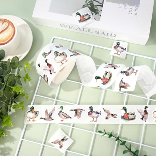 JarThenaAMCS 1000Pcs Mallard Duck Stickers Watercolor Duck Hunting Adhesive Label Decals for Birthday Baby Shower Party Card Envelope Sealing, 1.5 Inch