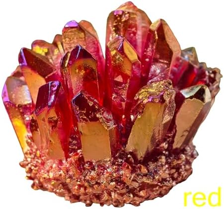 Crystal Cluster Electroplate Natural Quartz Mineral Specimen for Home Decor,Reiki Healing, February Birthstone Gift (red)
