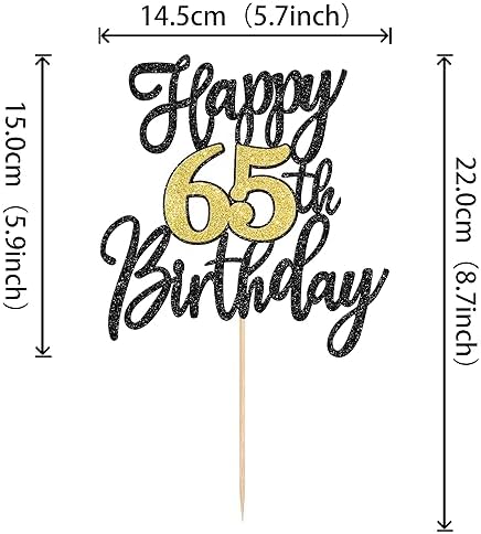 1 PCS Happy 65th Birthday Cake Topper Black Gold Glitter Cheers to 65 Years Birthday Cake Pick 65 Fabulous Cake Decoration for Happy 65th Birthday Anniversary Party Decorations Supplies