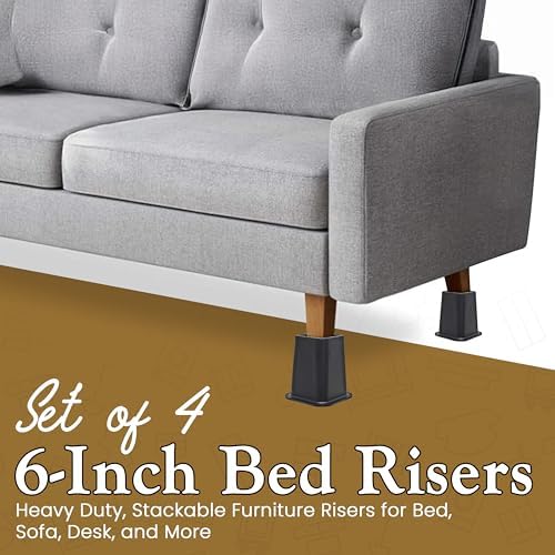 Kings Brand Furniture 6-inch Bed Risers - Set of 4 Black Heavy Duty Stackable Furniture Risers for Under Bed Storage, Desk, Sofa, Couch