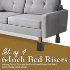 Kings Brand Furniture 6-inch Bed Risers - Set of 4 Black Heavy Duty Stackable Furniture Risers for Under Bed Storage, Desk, Sofa, Couch