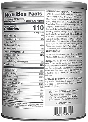 Designer Wellness, Designer Whey, Natural Whey Protein Powder with Probiotics, Fiber, and Key B-Vitamins for Energy, Gluten-Free, French Vanilla, 12oz