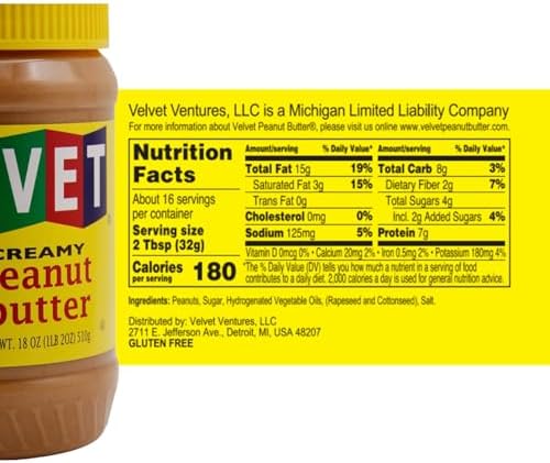 Velvet Peanut Butter, Creamy – Detroit’s Classic Since 1937, Smooth & Nostalgic Spread with “Fresh, Pure, Delicious” Label, Made in the USA, Gluten-Free, Perfect for Sandwiches, Baking & Snacking (18 Ounce Jar)