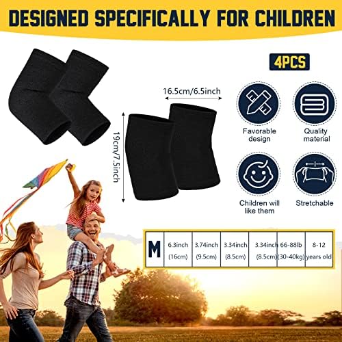 2 Pairs Kids Elbow Brace Knee Brace Tennis Compression Knit Knee Sleeves Arm Elbow Sleeve Elbow Support for Boys Girls Teen Basketball Sports Weight Lifting Volleyball Football Running, Medium, Black
