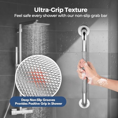 18 Inch Grab Bars for Shower, Stainless Steel Safety Handicap Grab Bars for Bathroom, Anti-Slip Shower Handle, Wall Mounted (2 Pack, Polished Nickel)