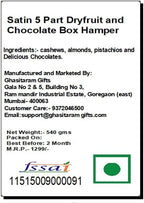Ghasitaram Gifts Diwali Gifts - Dryfruits - Satin 5 Part Dryfruit and Chocolate Box Hamper