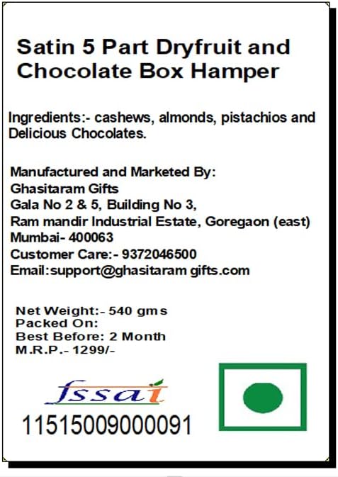 Ghasitaram Gifts Diwali Gifts - Dryfruits - Satin 5 Part Dryfruit and Chocolate Box Hamper