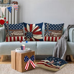 4th of July Pillow Covers 18x18 Set of 4 God Bless America Stars Flower Independence Day Decorations Let Freedom Ring USA Flag Memorial Day Patriotic Throw Cushion Case for Sofa Couch