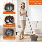Collapsible Mop and Bucket Set, Spin Mop with Separate Dirty and Clean Water, 6 Replaceable Mopping Pads with Foldable Handle, Deep Cleaning Mops and Buckets for Household Use Floor Cleaning