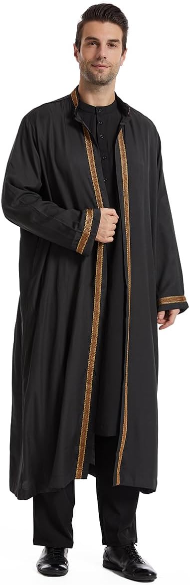 Qianliniuinc Thobe for Men Abaya Islamic Clothing - Muslim Kaftan Dubai Arabic Robe Loose Fit Casual Prayer Wear