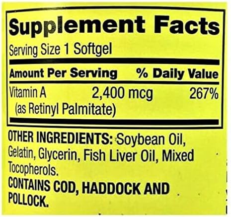 Spring Valley - Vitamin A SUPPLEMENT 2400MCG 250 Softgels